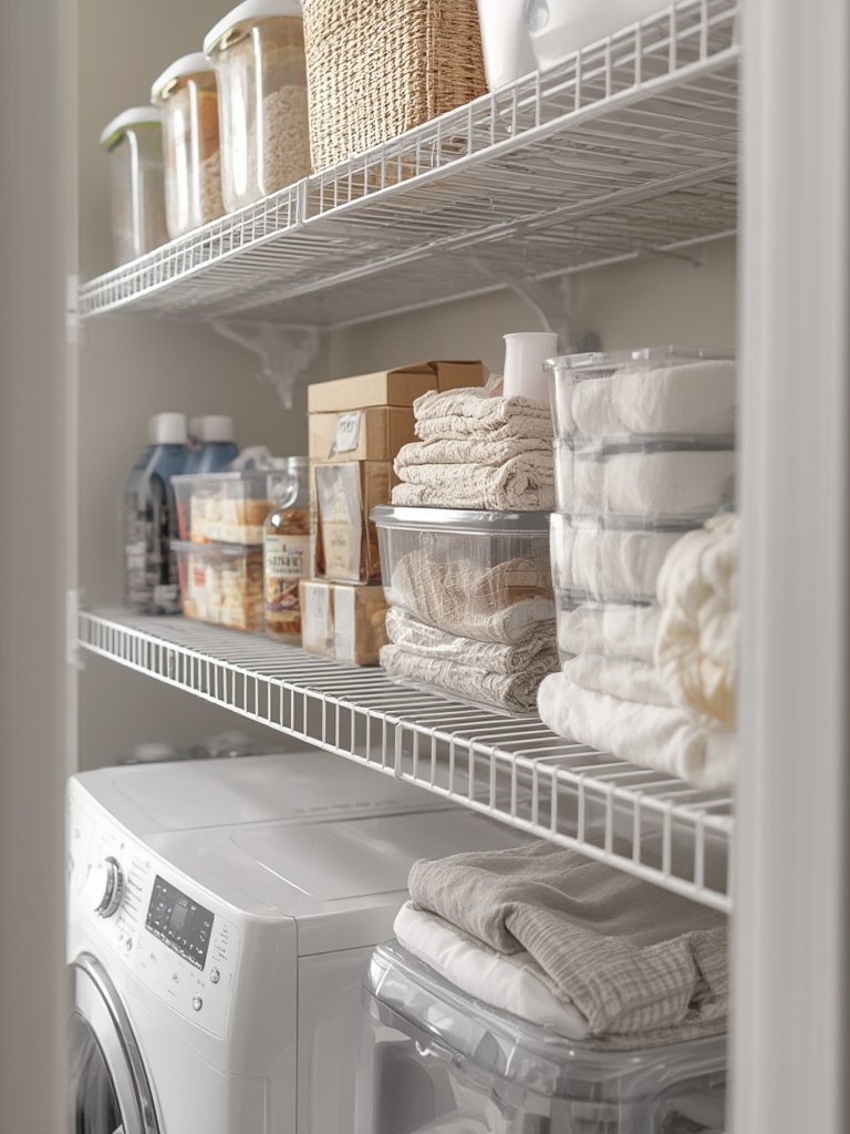 wire shelf in use for closet organization and storage