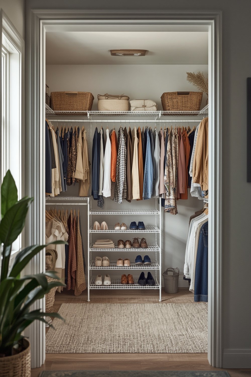 closet organizer in modern white wire closet installation