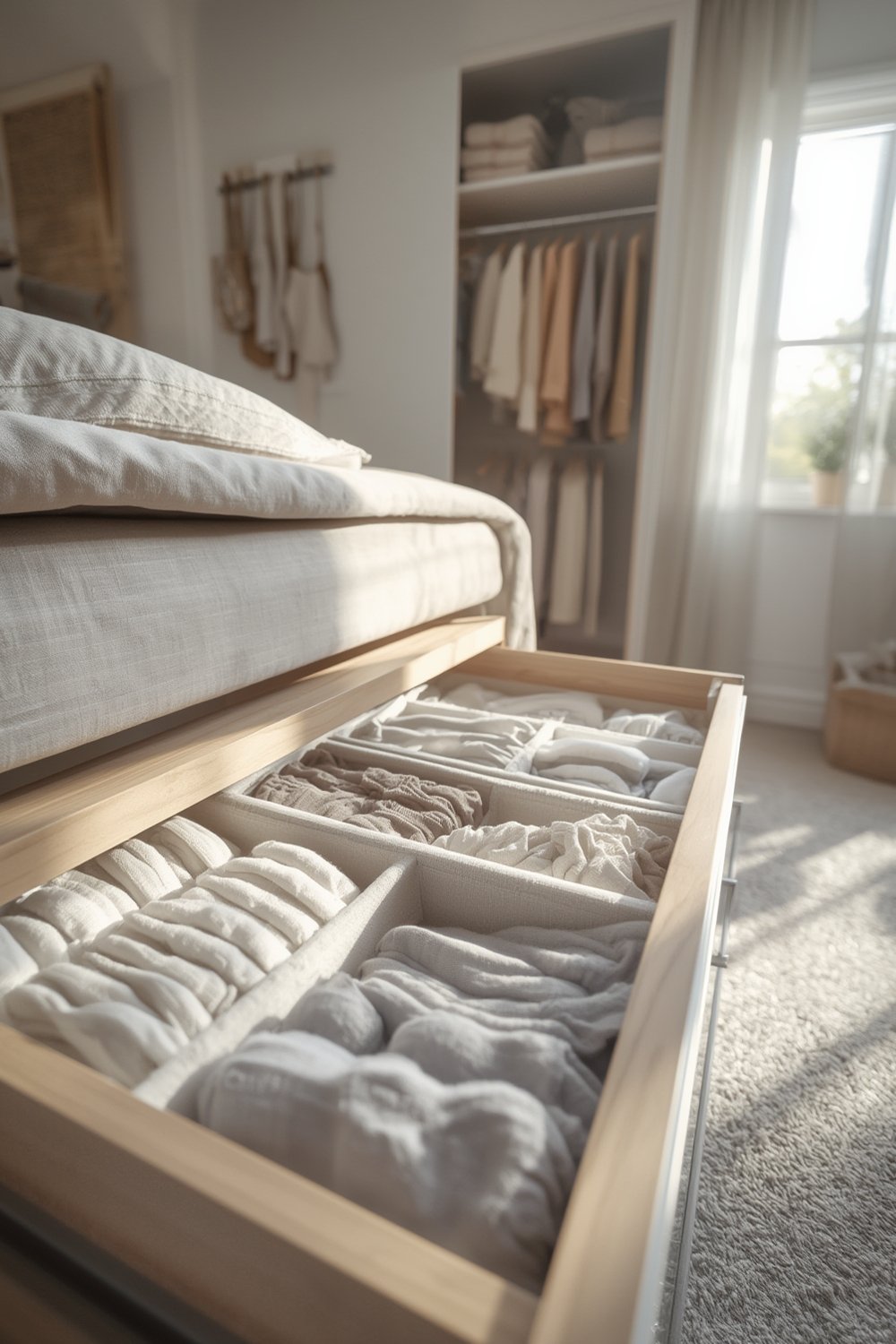 drawer organizers neatly arranged for closet storage