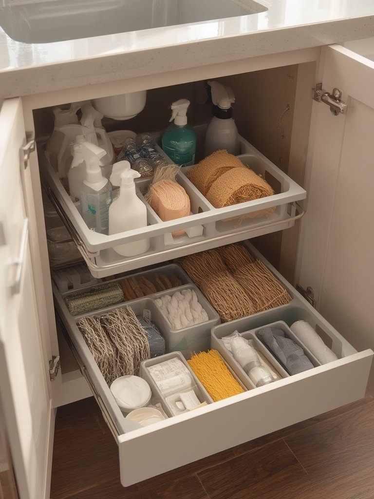 bath organizer undersink storage adjustable dividers