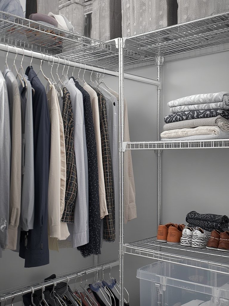 closet organizer wire shelves and rods in apartment closet