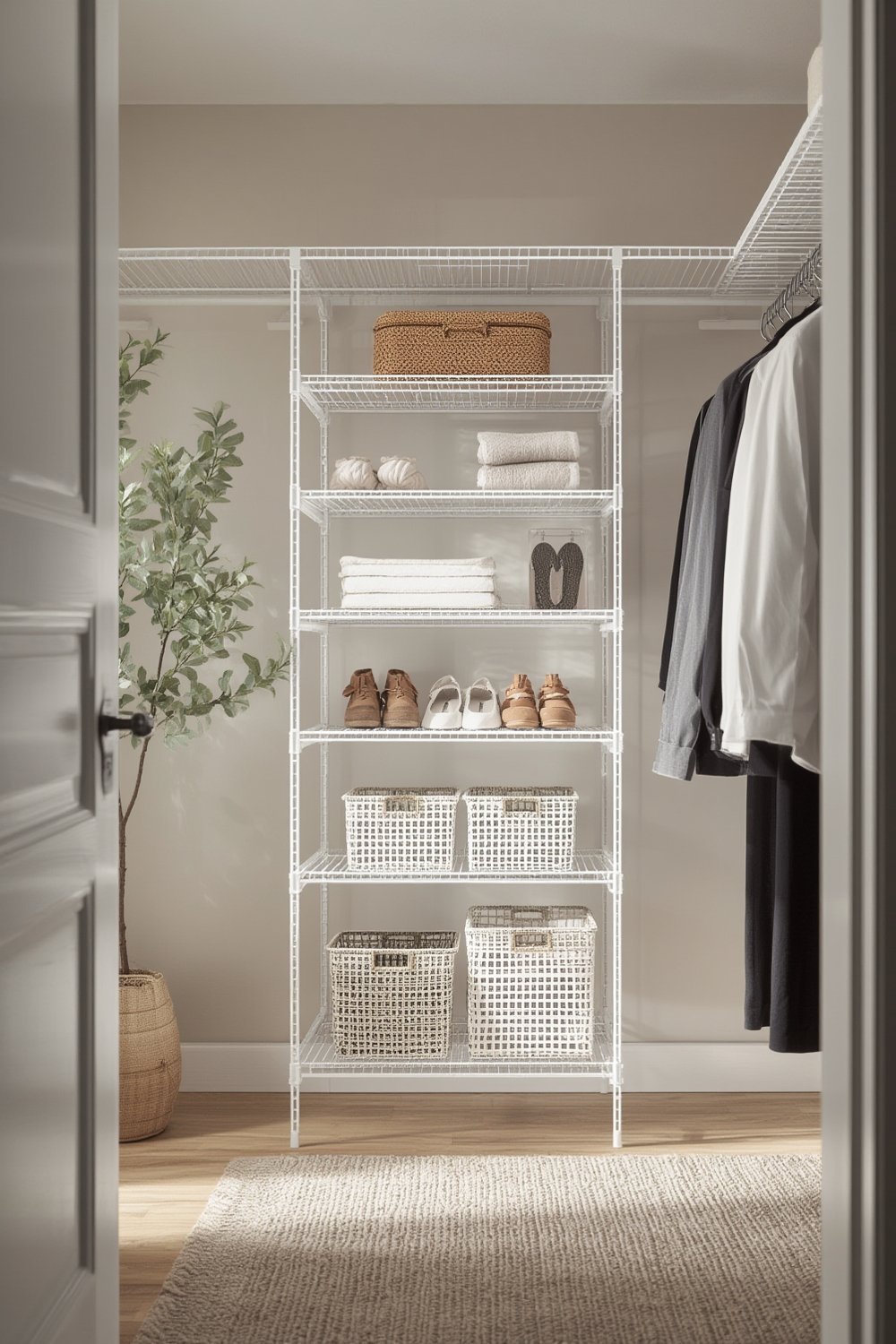 wire shelf in a closet provides versatile organization