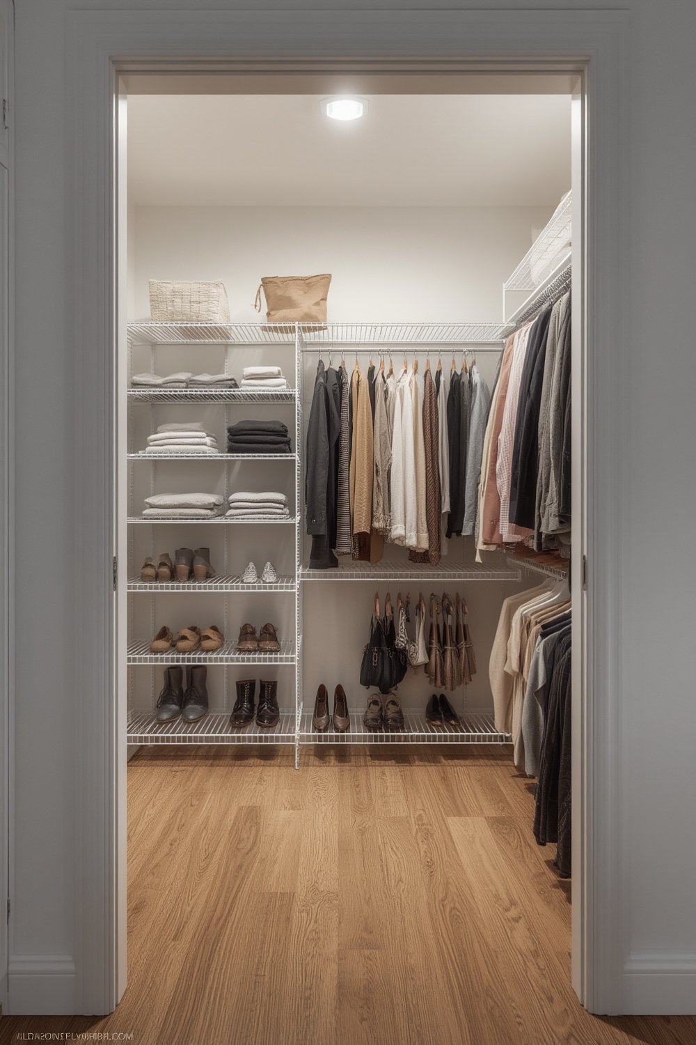 Rubbermaid closet kit installed in small bedroom closet