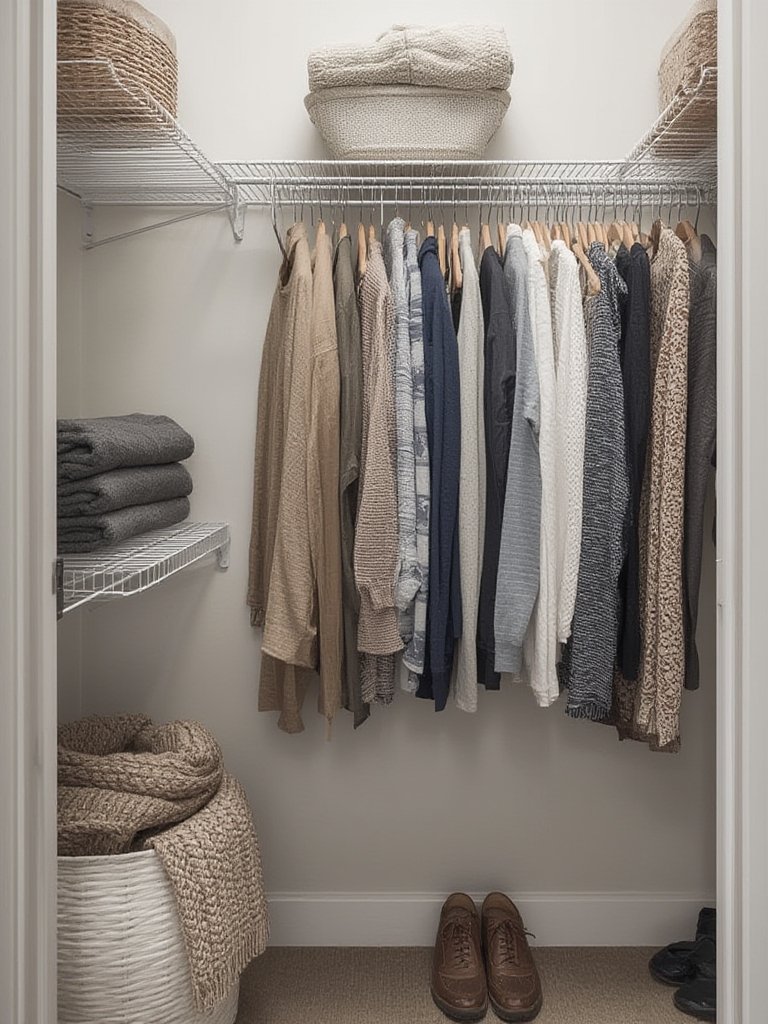 ClosetMaid ShelfTrack wire shelves with adjustable shelves and clothes rod installed
